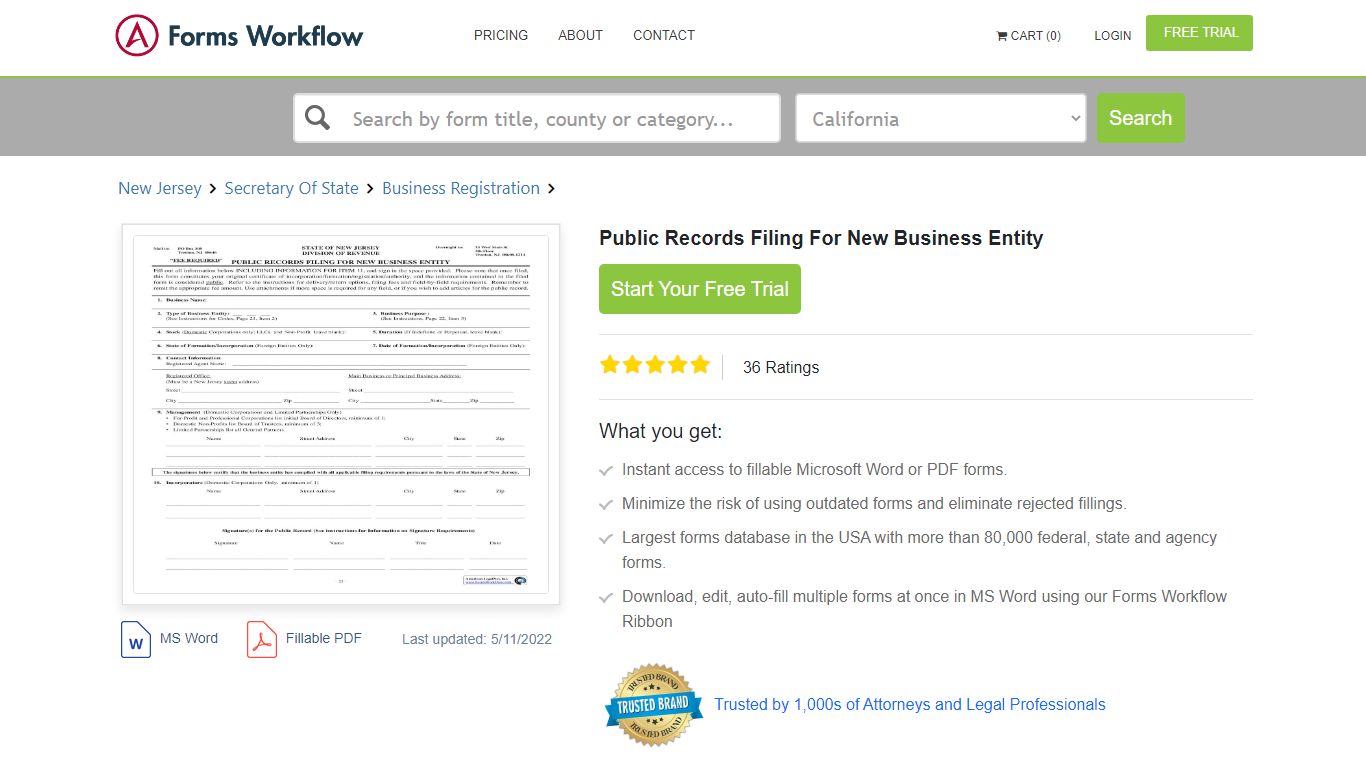 Public Records Filing For New Business Entity | Pdf Fpdf Doc Docx | New ...