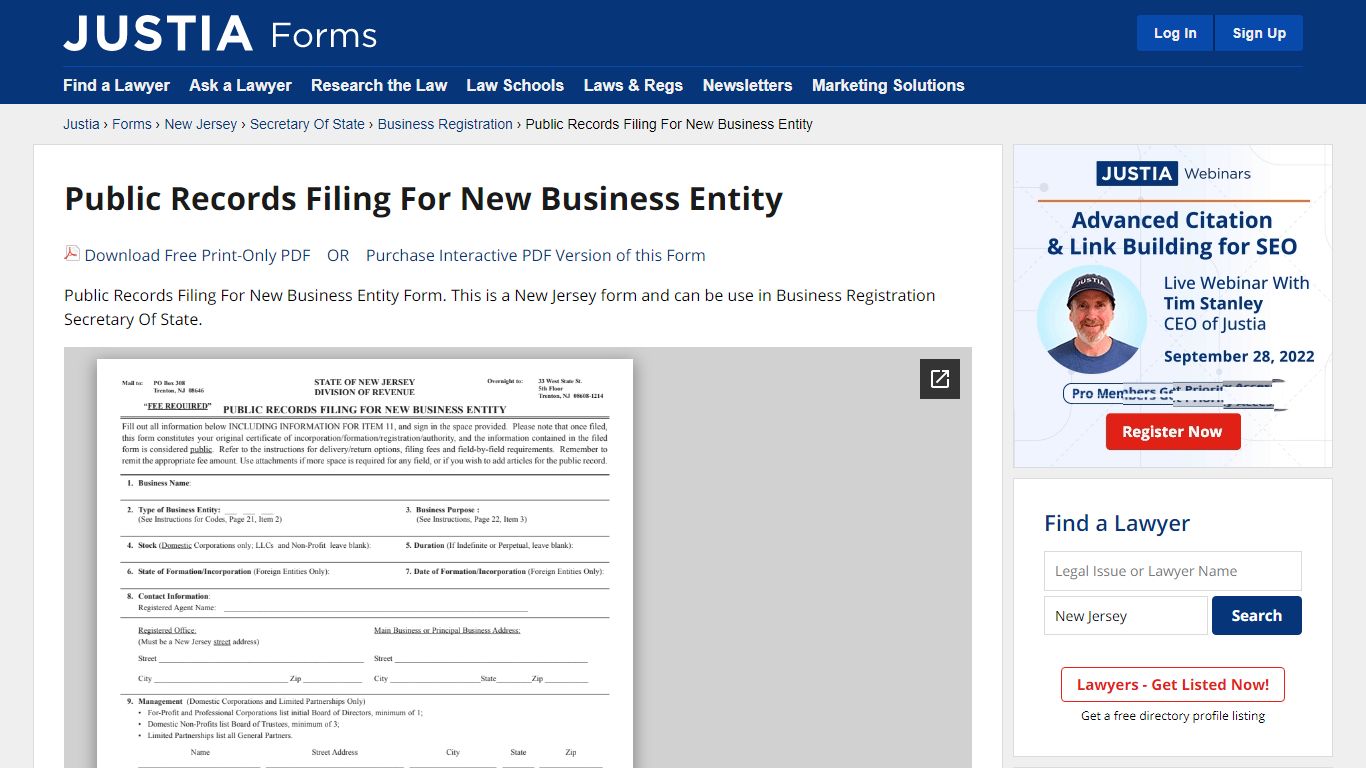Public Records Filing For New Business Entity - Justia